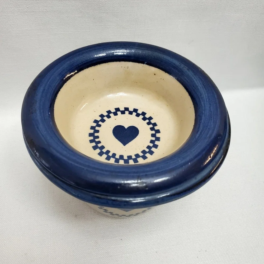 Vintage Cottagecore Farmhouse Blue‎ Heart Mini Crock Dip Warmer 1995 KS
